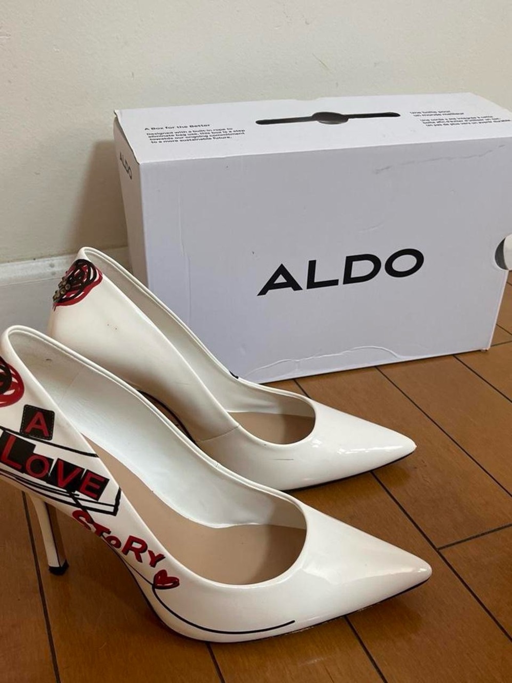 ALDO Ivory Patent 'Love Story' Graphic Pointed-Toe Pumps - Picture 2 of 3
